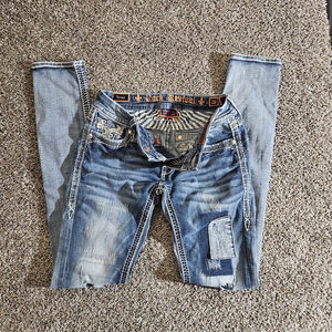 Rock Revival Jeans Women 26 Blue Denim Trixie Skinny Patchwork Distressed
